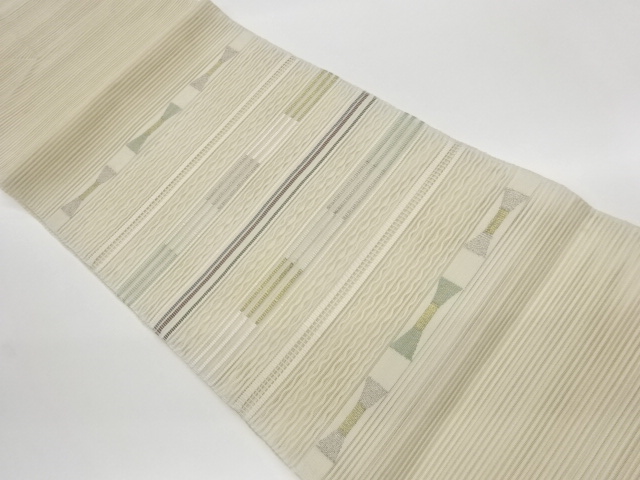 リサイクル　絽綴れ横縞に抽象模様織出し名古屋帯